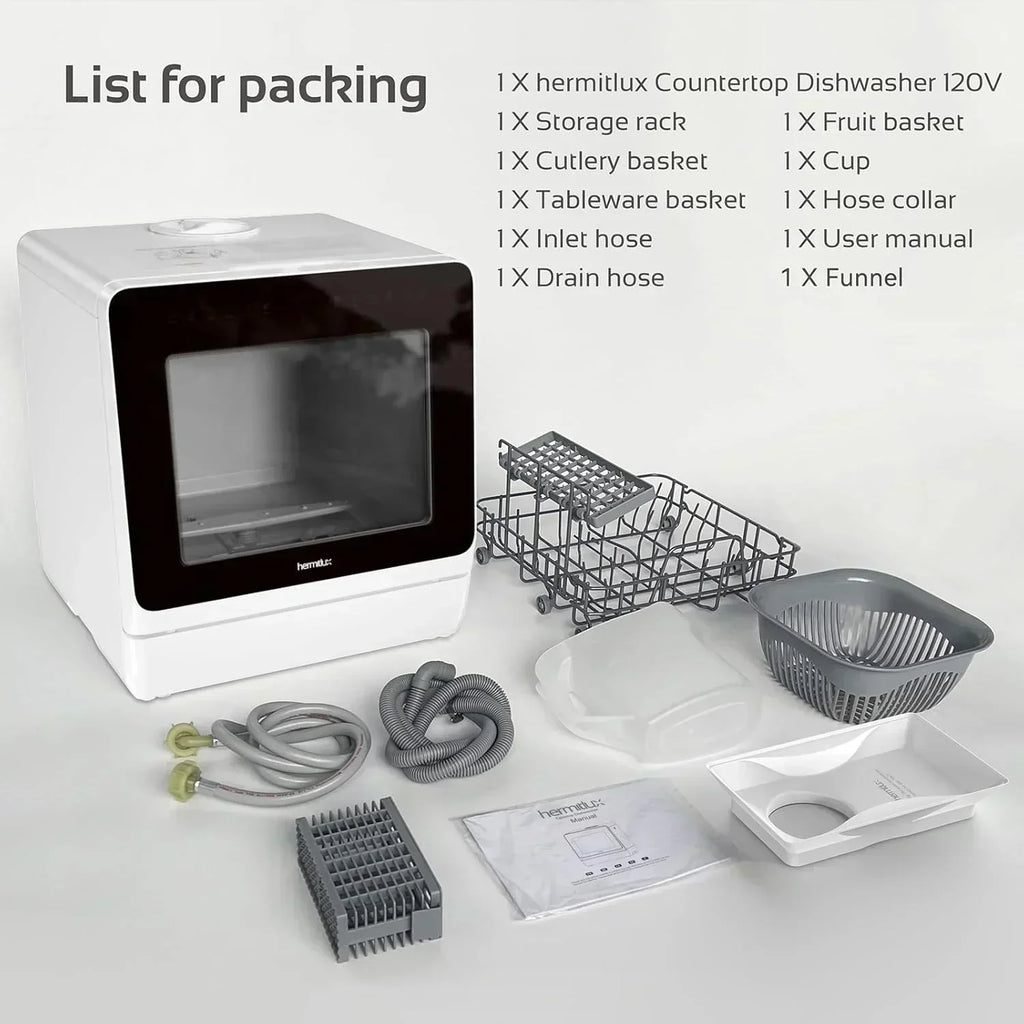 Hermitlux tabletop dishwasher 7 wash programs portable mini dishwasher wourant