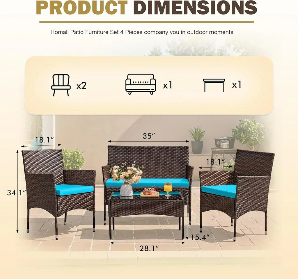4 piece outdoor patio furniture set rattan chair wicker set wourant