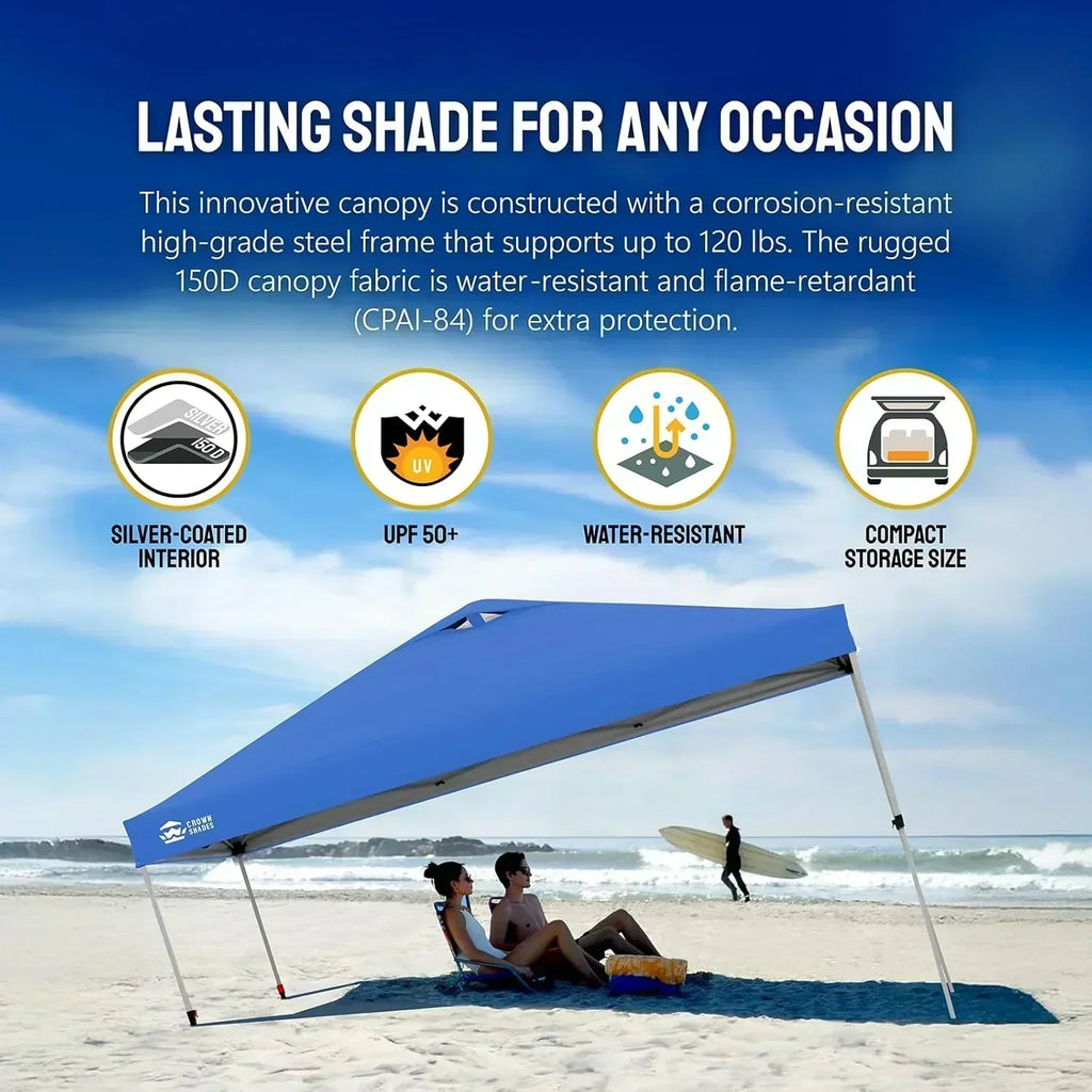 10x10 Pop-Up Awning One-Click Installation Beach Tent Outdoor Sunshade Silver Coated Top wourant