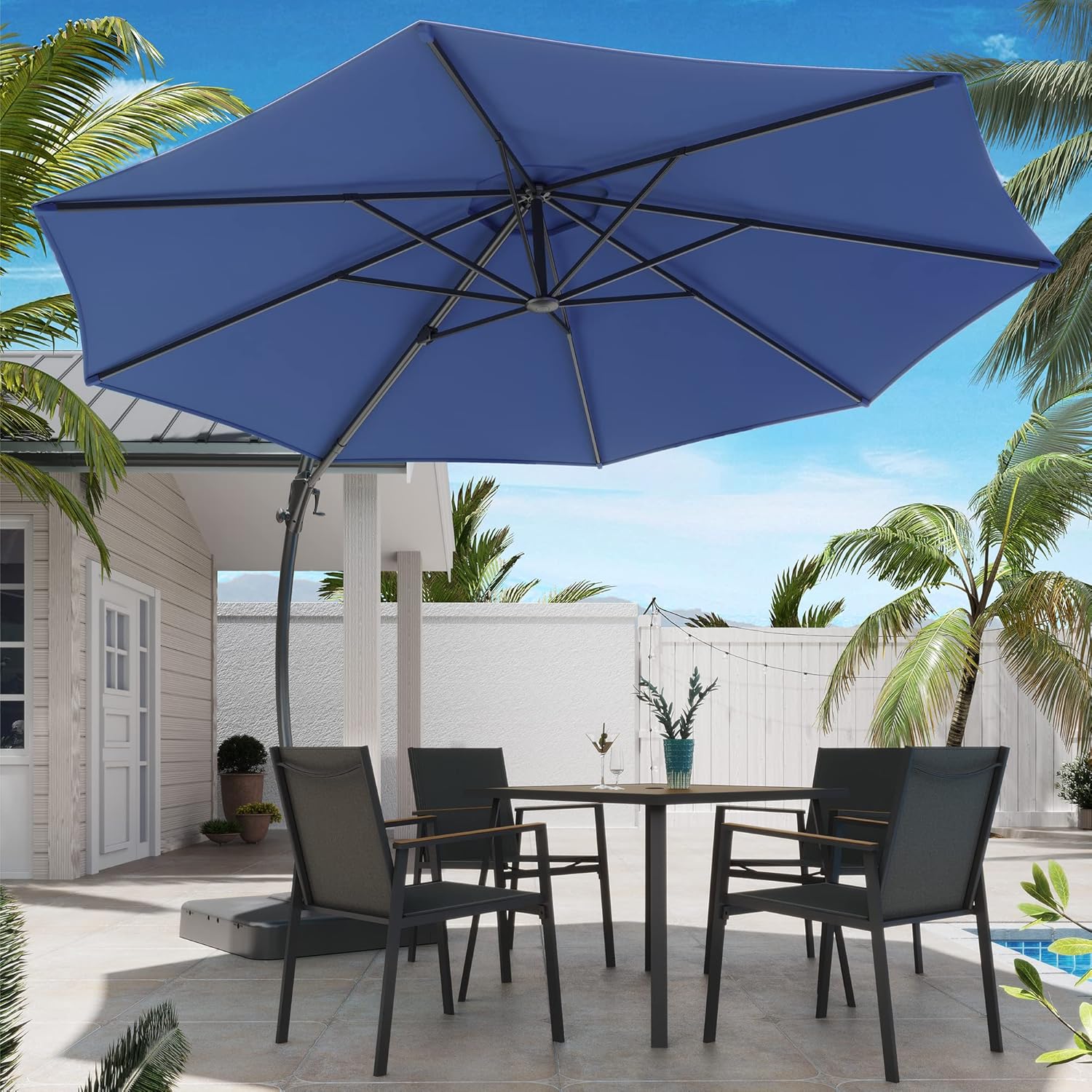 LAUSAINT HOME Outdoor Patio Umbrella with Base included 11 FT Deluxe Curvy Cantilever Umbrella wourant