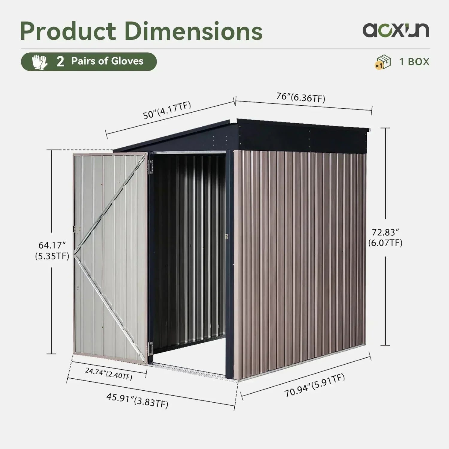 Aoxun 6.2x4 FT Shed Outdoor Storage Shed Metal Garden Shed Sloping Roof Tool Shed Bike Shed wourant