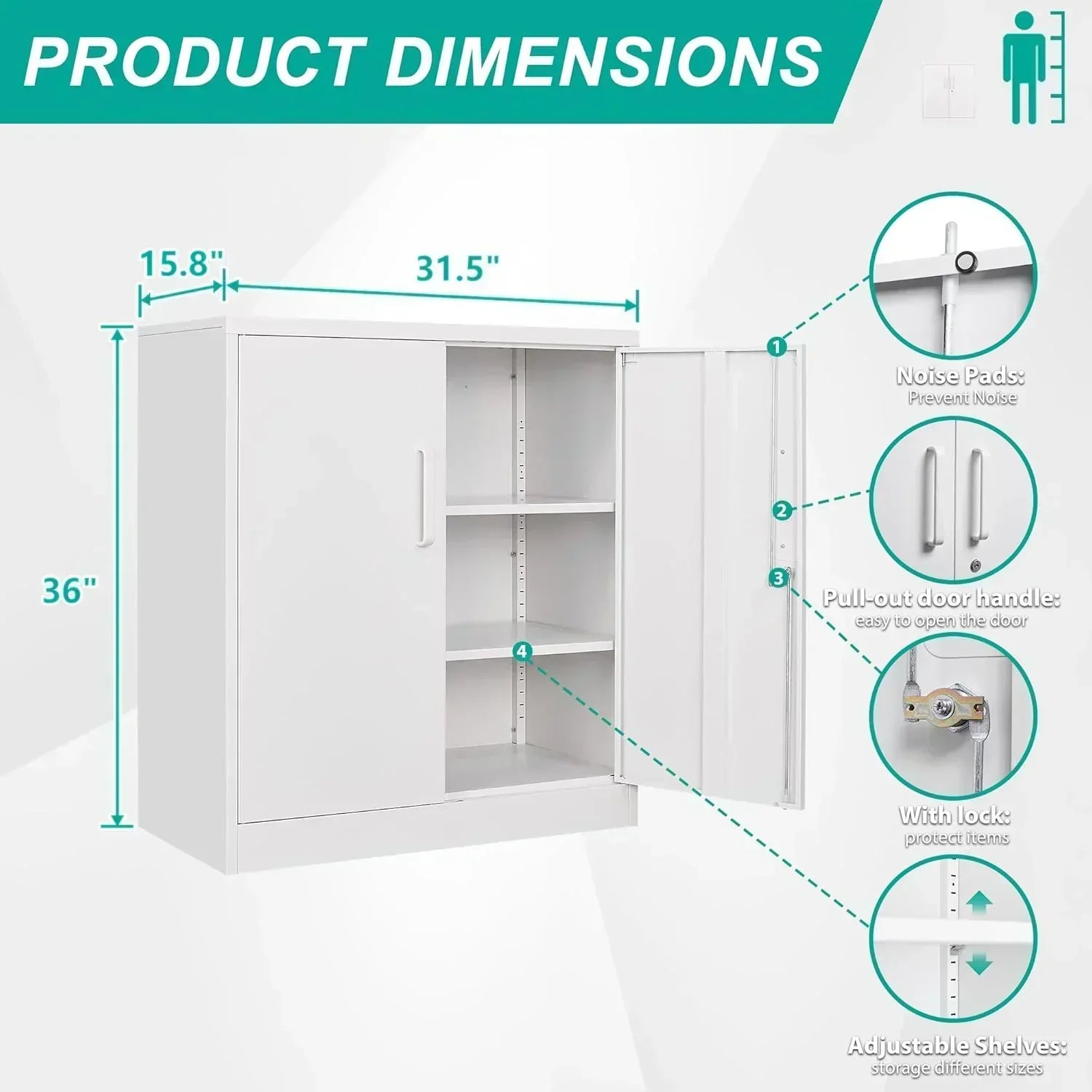 Metal Storage Cabinet with 2 Doors and 6 Shelves Black Metal Cabinet Garage Storage Cabinet wourant