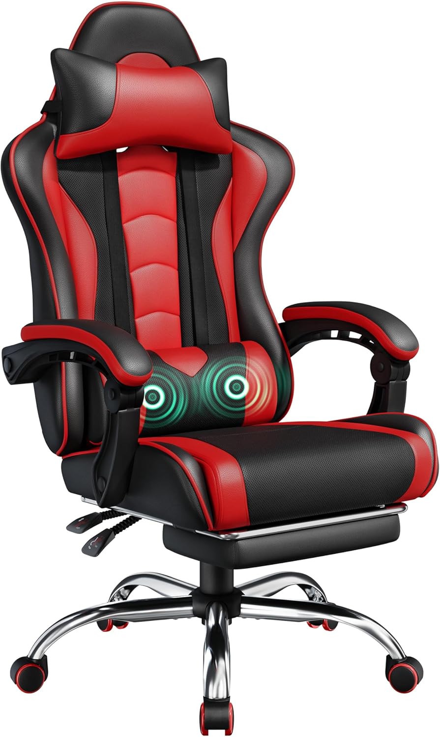 Gaming Chair with Massage Lumbar Support and Footrest Height Office Gaming Chair wourant