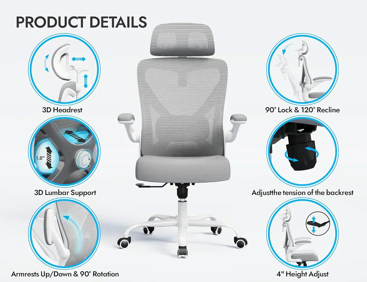 Office computer desk and chair gaming chair with lumbar support and headrest wourant