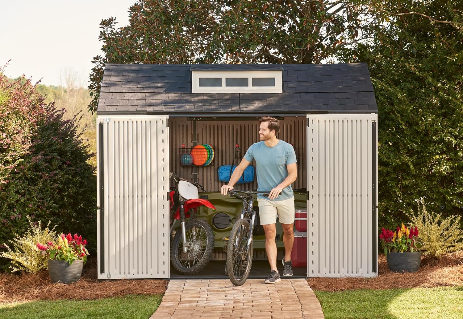 Rubbermaid Resin Outdoor Storage Shed With Floor Weather Resistant Gray Organization for Home wourant