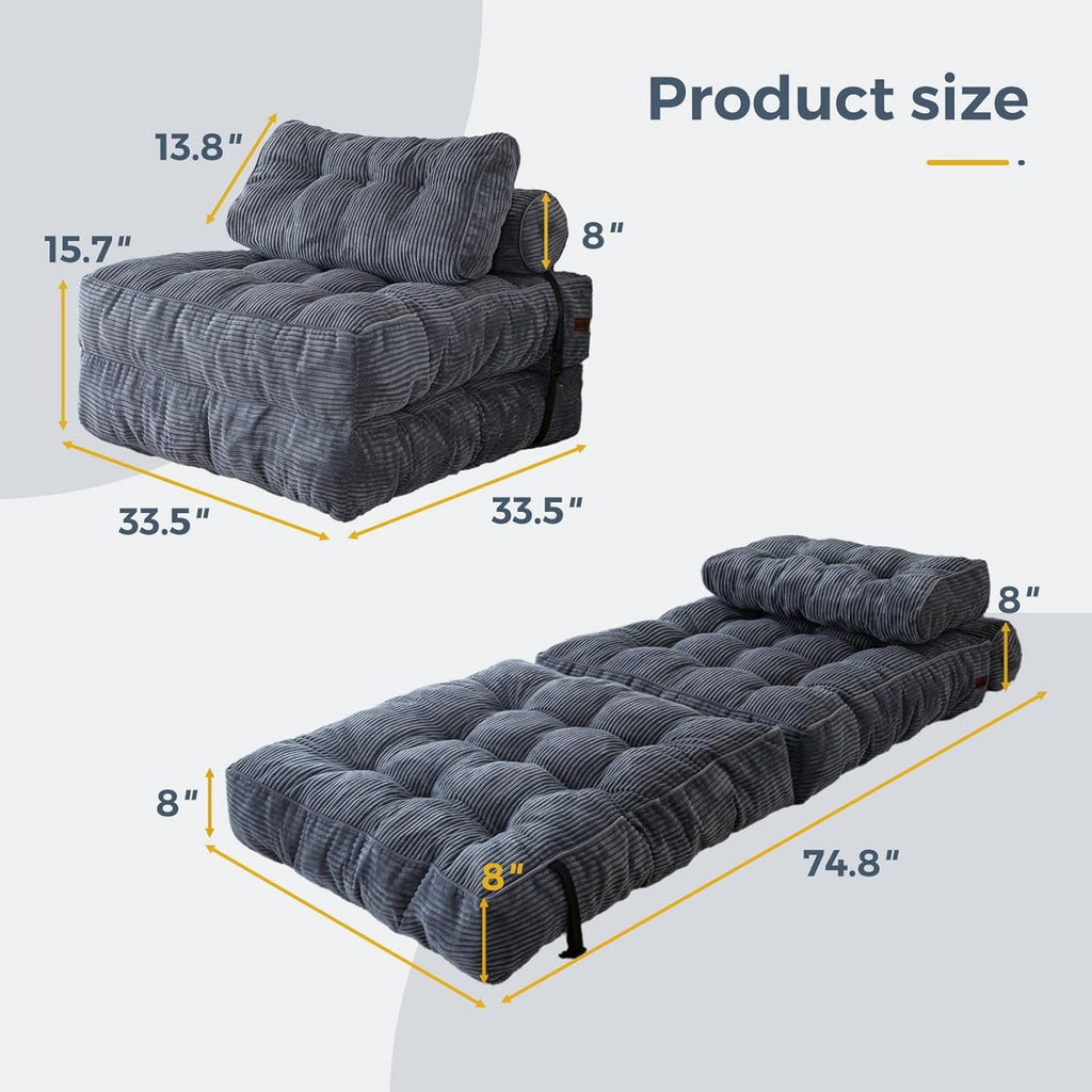 MAXYOYO Folding Sofa Bed Convertible Sleeper Chair with Pillow Foldable Mattress with Back Support wourant