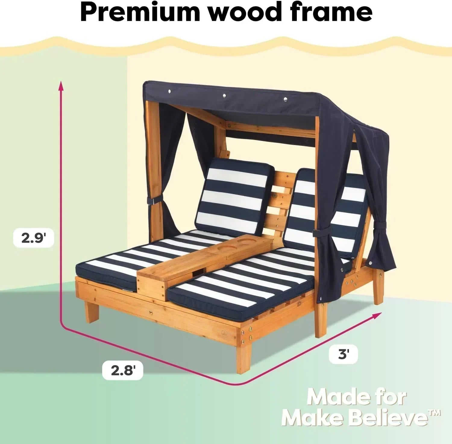 KidKraft Wooden Outdoor Double Chaise Lounge with Cup Holders Kids Patio Furniture Honey wourant