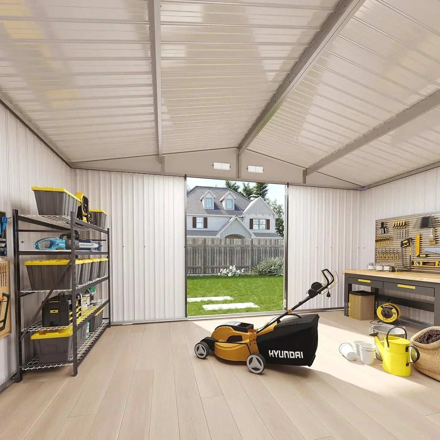 Aoxun 12x10 FT Shed Metal Outdoor Waterproof Storage Shed Steel Utility Garden Tool Shed wourant