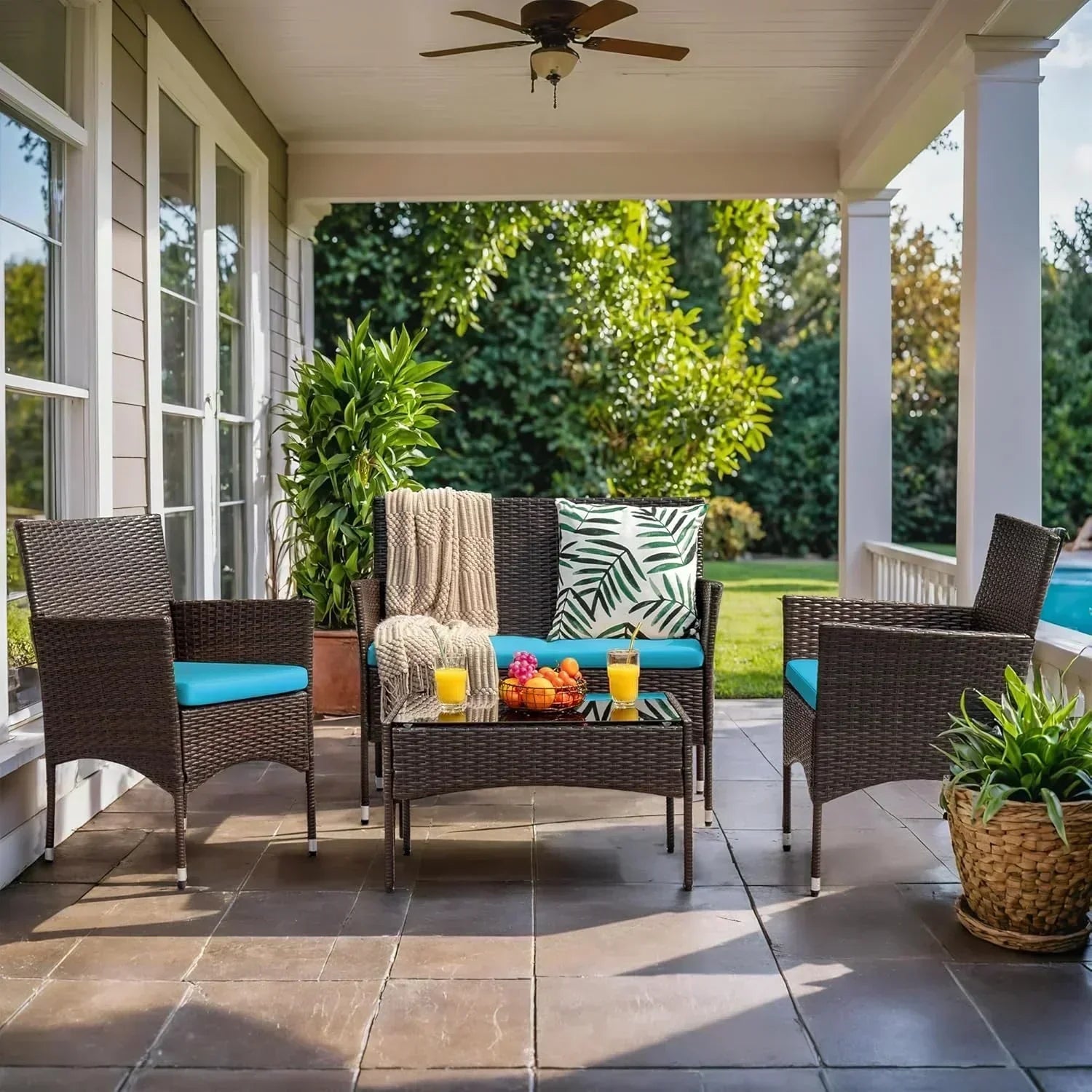 4 piece outdoor patio furniture set rattan chair wicker set wourant