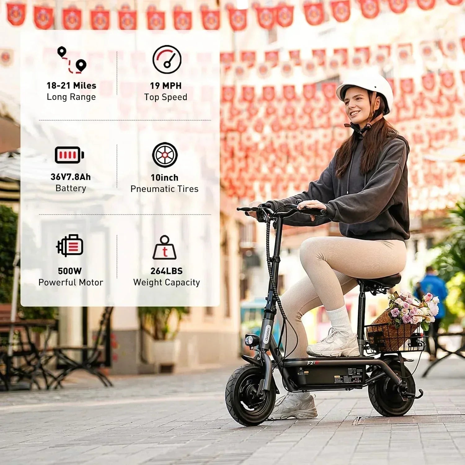 iScooter electric scooter with seat 28/19/15.6 mph top speed dual suspension scooter wourant