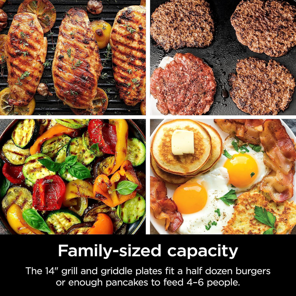 Ninja Griddle and Indoor Grill, 14’? Electric Grill, For Steak, Burgers, Salmon, Veggies, and More, Pancake Griddle, Nonstick, Dishwasher Safe, 500F, Even Cooking, Silver, GR101 woonhhop