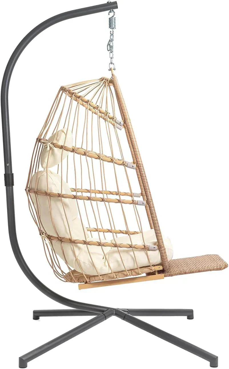 Yechen Indoor Outdoor Egg Hanging Chair Stand Patio Wicker Swing Egg Chair Swinging Chair wourant