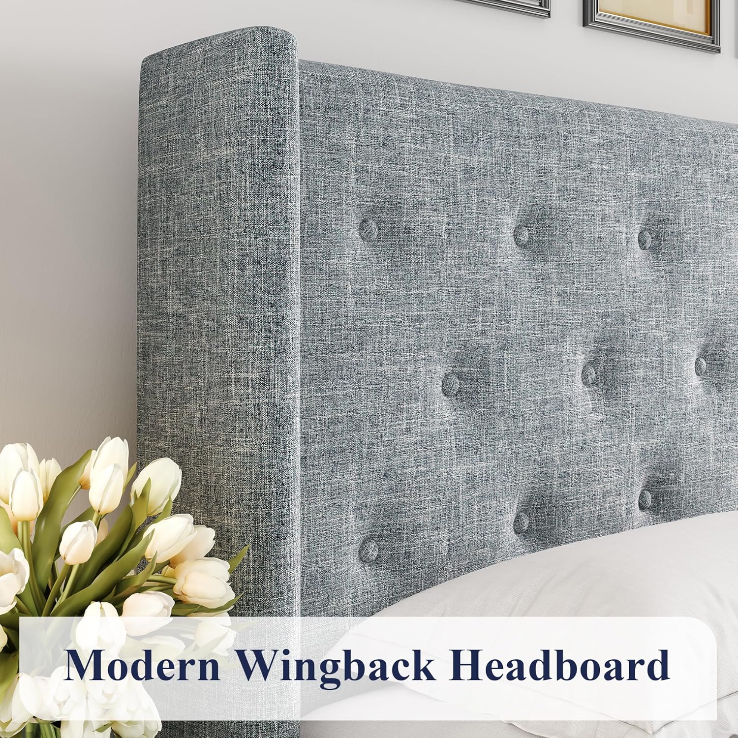 Allewie Queen Size Lift Up Storage Bed Modern Wingback Headboard Hydraulic Support wourant