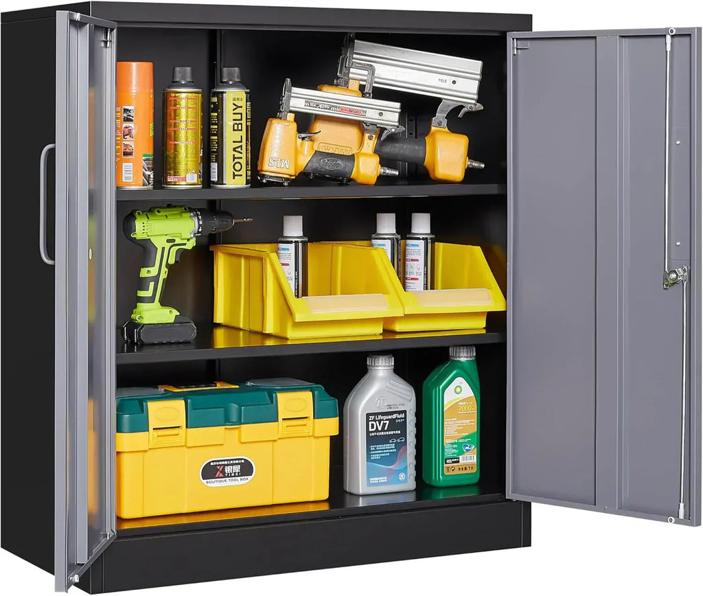 Metal Storage Cabinet with 2 Doors and 6 Shelves Black Metal Cabinet Garage Storage Cabinet wourant