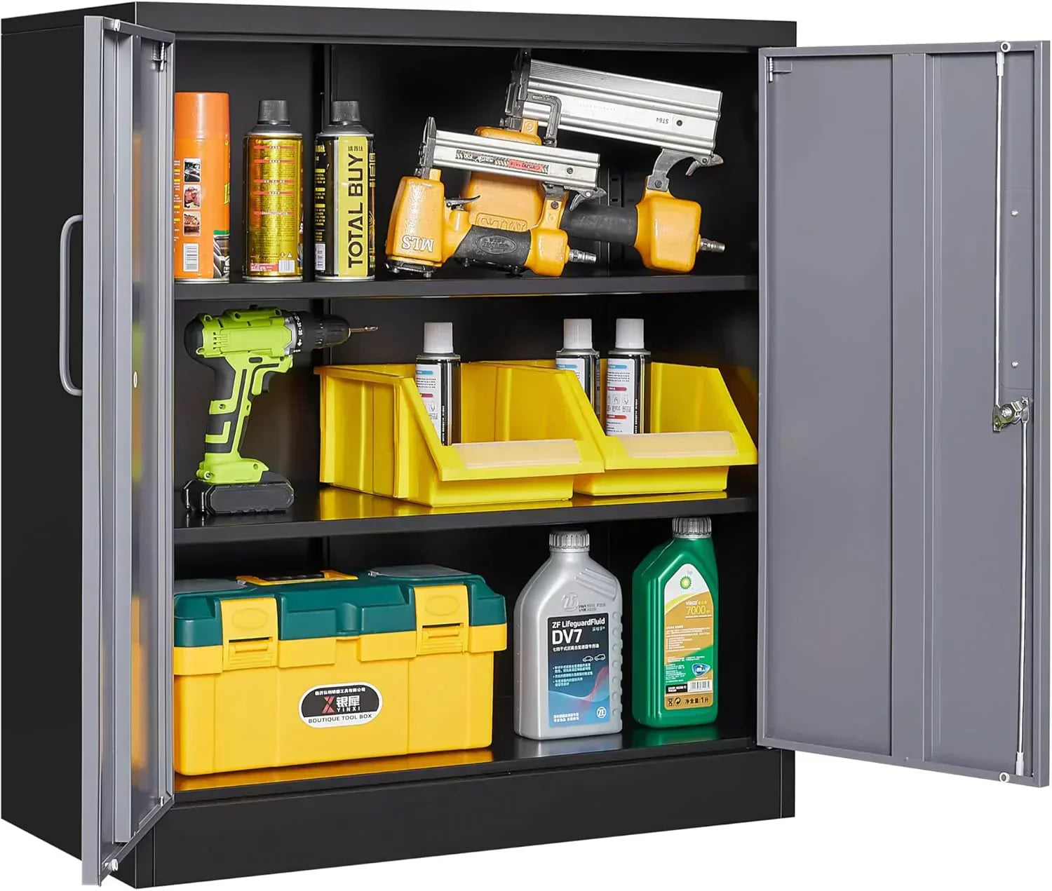 Metal Storage Cabinet with 2 Doors and 6 Shelves Black Metal Cabinet Garage Storage Cabinet wourant