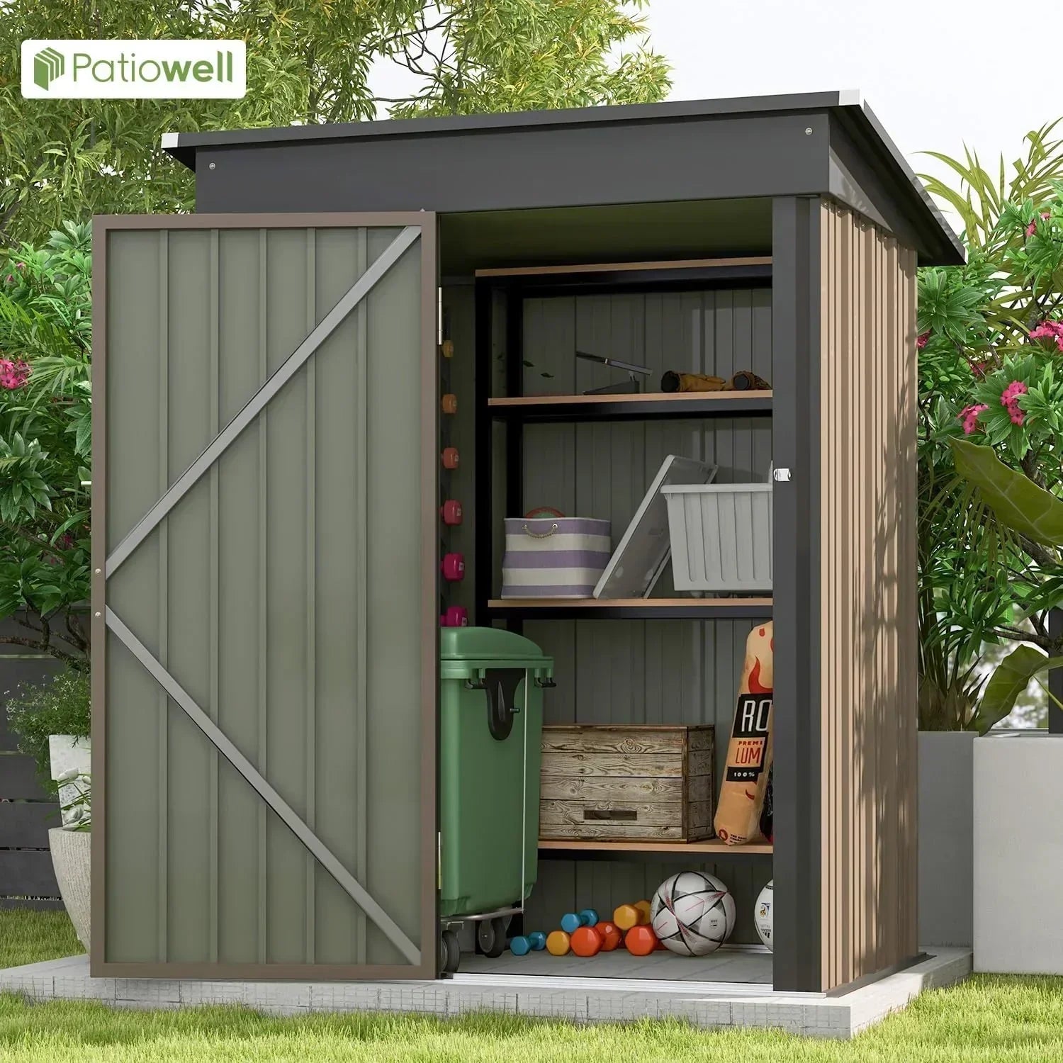Patiowell 5x3 FT Outdoor Storage Shed Tool Shed with Sloping Roof and Lockable Door Metal Shed wourant