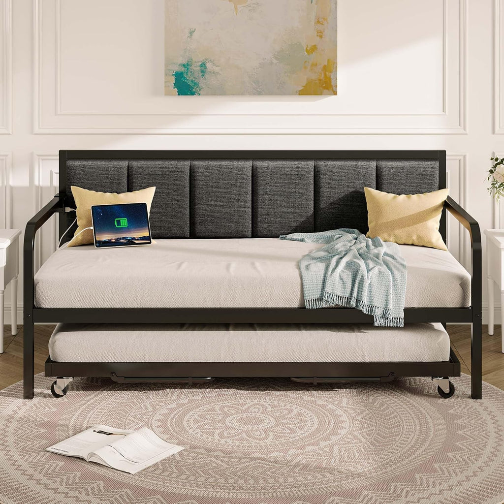 Rolanstar Daybed with Charging Station and LED Lights Height Adjustable Twin Daybed wourant