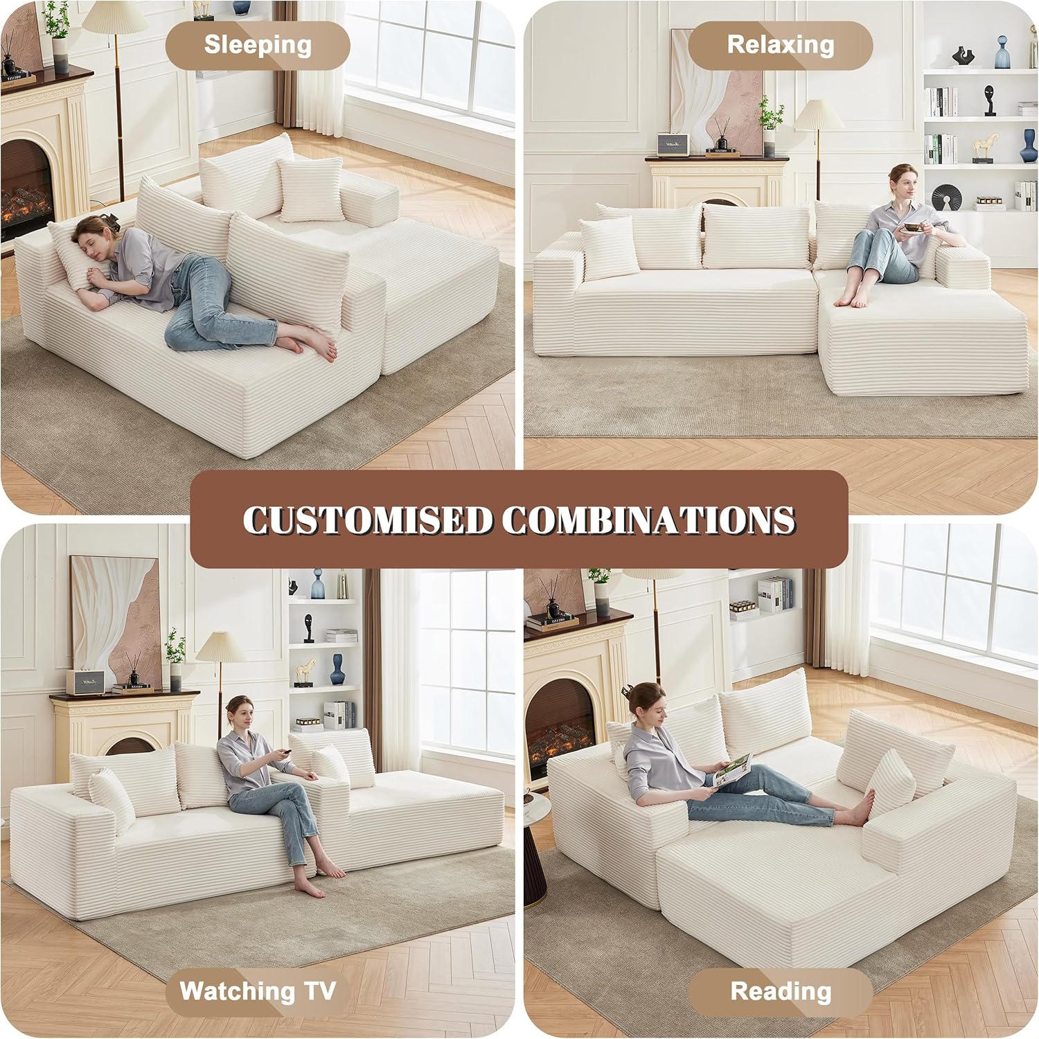 110-inch cloud sofa boneless sofa in the living room modular sofa with deep seats wourant