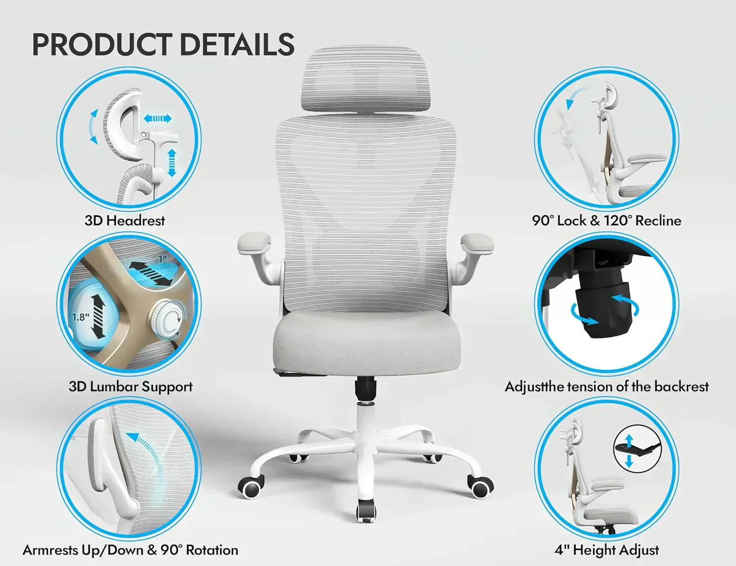 Office computer desk and chair gaming chair with lumbar support and headrest wourant