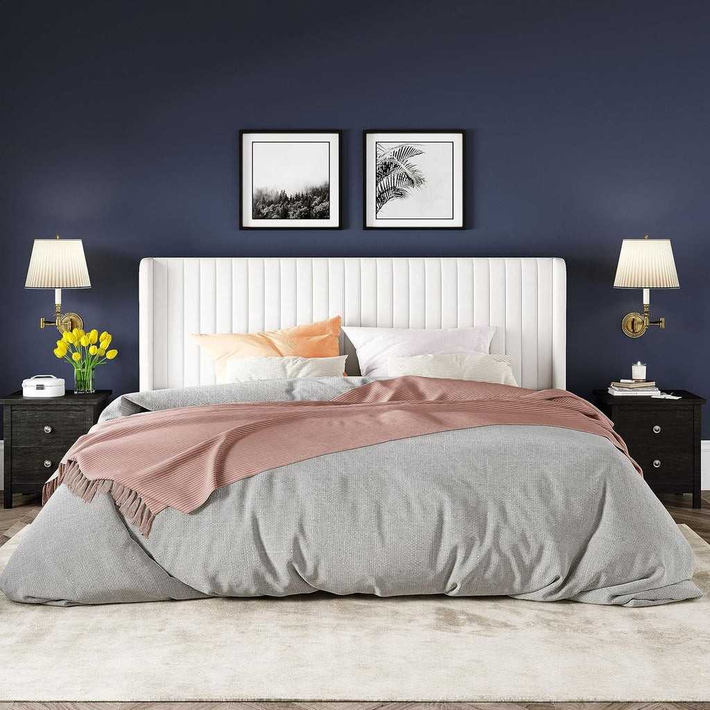 Allewie Full Size Velvet Bed Frame Vertical Channel Tufted Wingback Headboard Upholstered Bed wourant