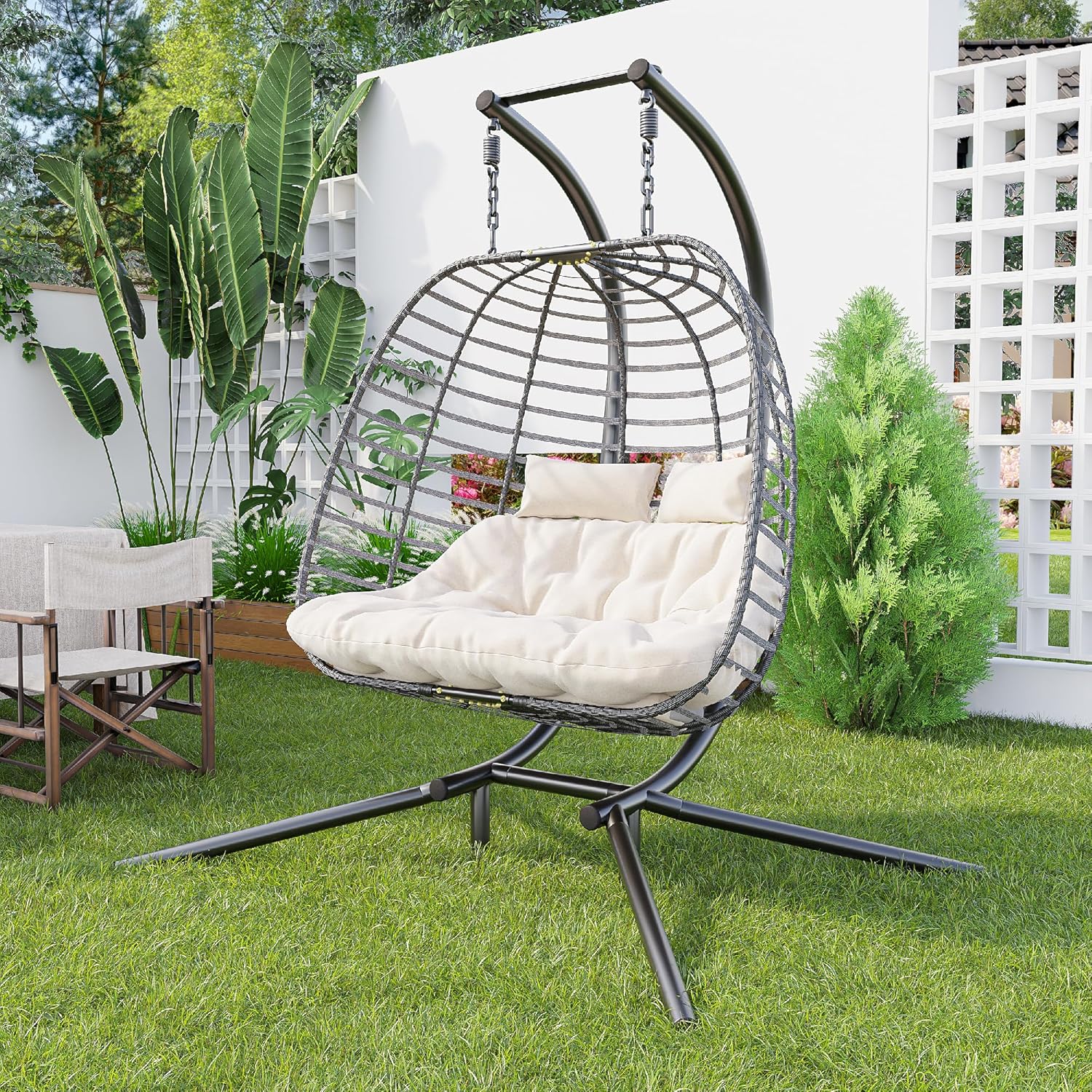 HWB Hanging Egg Chair Patio Wicker Hammock Egg Swing Chair with Cushion for Bedroom wourant