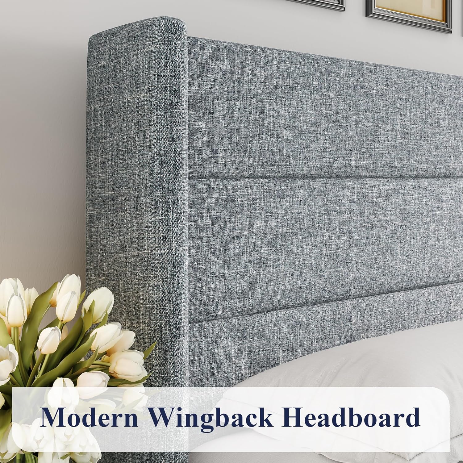 Allewie Queen Size Lift Up Storage Bed Modern Wingback Headboard Hydraulic Support wourant