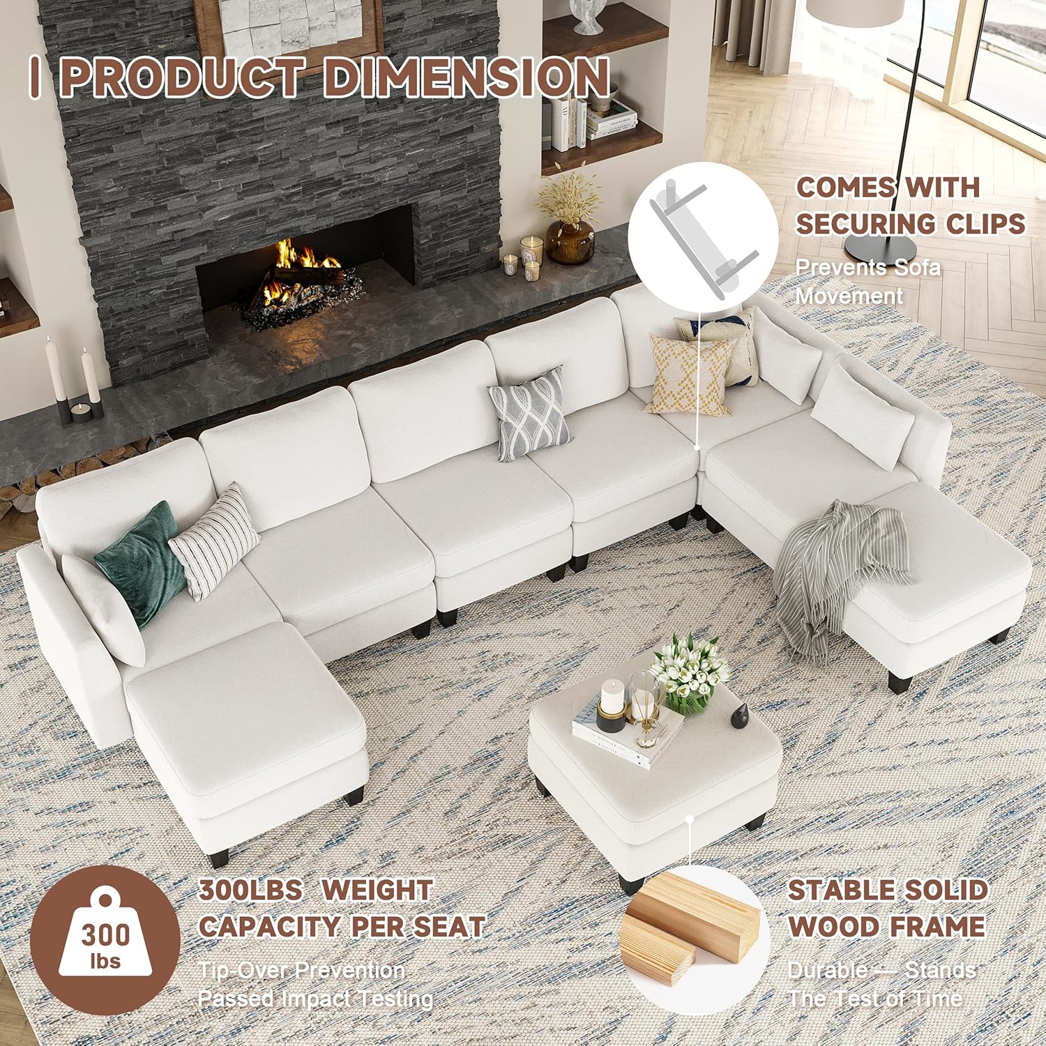 Modular Sectional Sof Convertible U Shaped Sofa Couch with High Density Memory Foam wourant