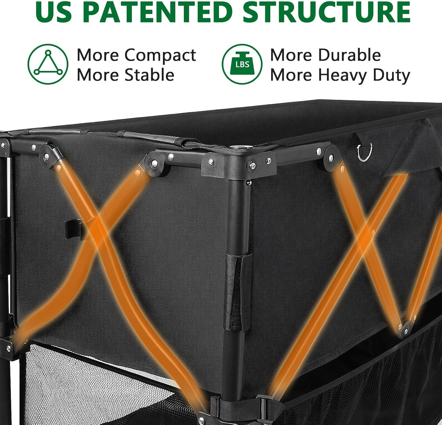 Double Decker Wagon 600lb Capacity 400L Collapsible Wagon 54" Extended Utility Folding Cart wourant