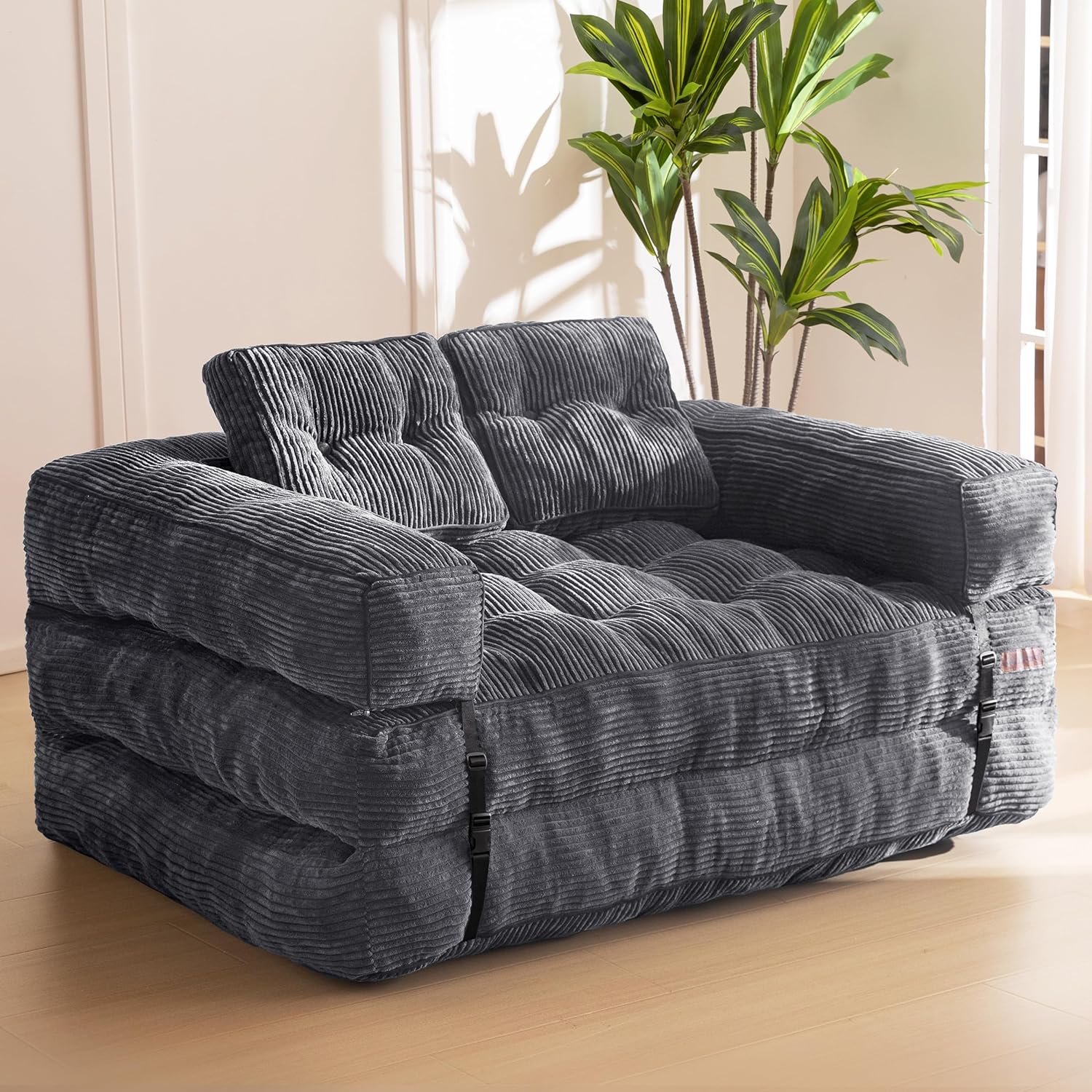 Folding Sofa Bed L-Shaped Convertible Sofa Bed with Armrests and Pillows wourant