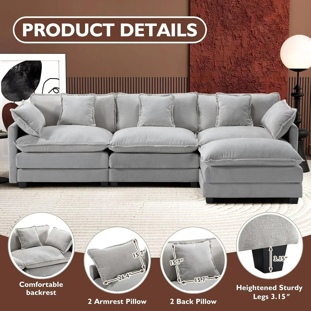ihanherry 146-inch U-shaped modern sofa modular area cloud sofa wourant