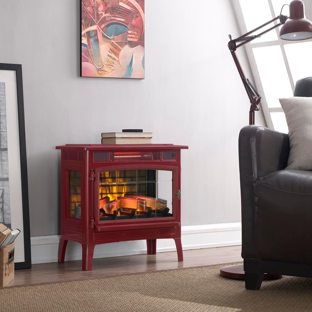 Freestanding Electric Fireplace Stove Heater with 3D Flame Effect for 1000 Sq. Ft wourant