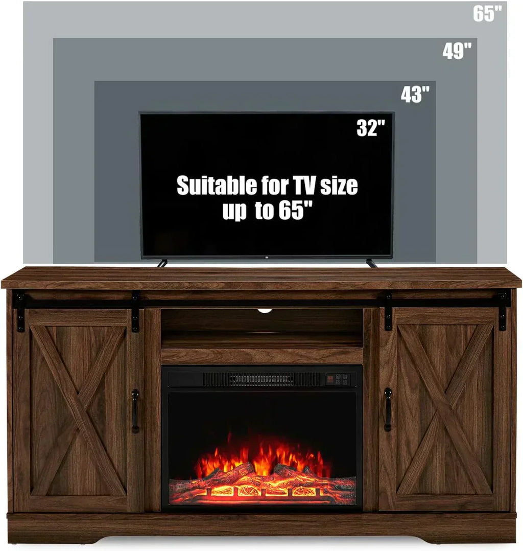 AMERLIFE Fireplace TV Stand with Sliding Barn Door  Farmhouse 63" Fireplace Entertainment Center wourant