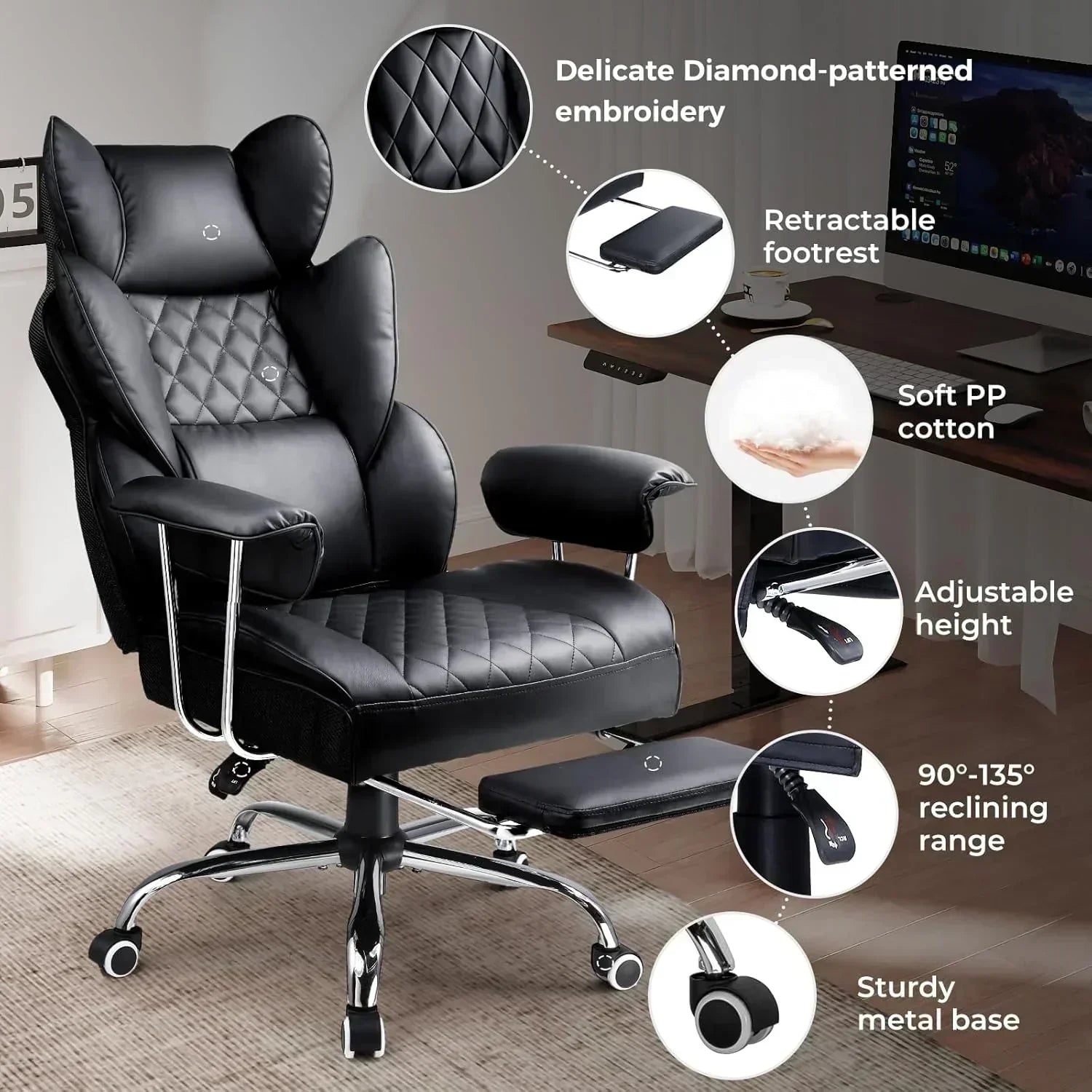 Large high back office chair high back leather gaming chair with footrest wourant