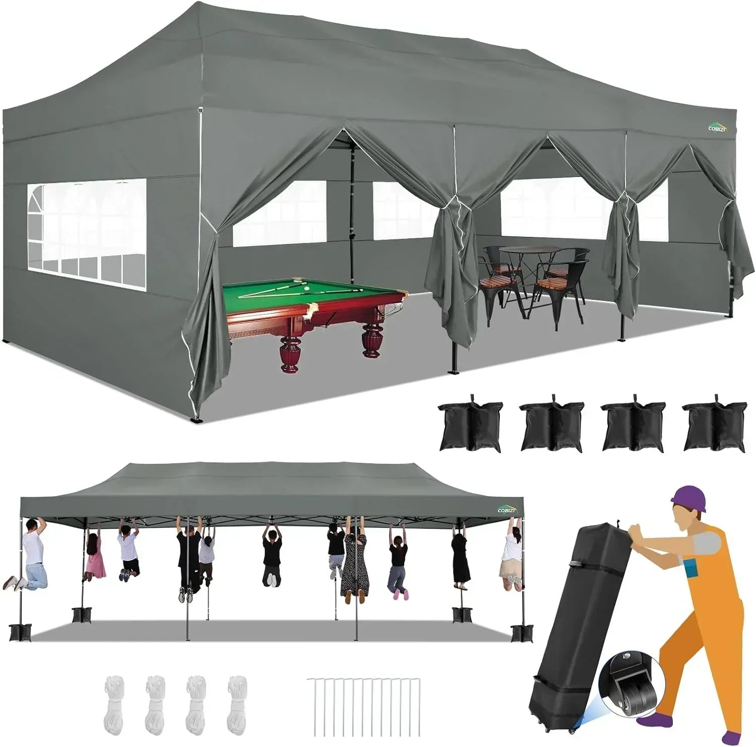 COBIZI 10x20 Heavy Duty Pop up Canopy Tent 6 sidewalls Commercial Canopy Wedding Party Tents wourant