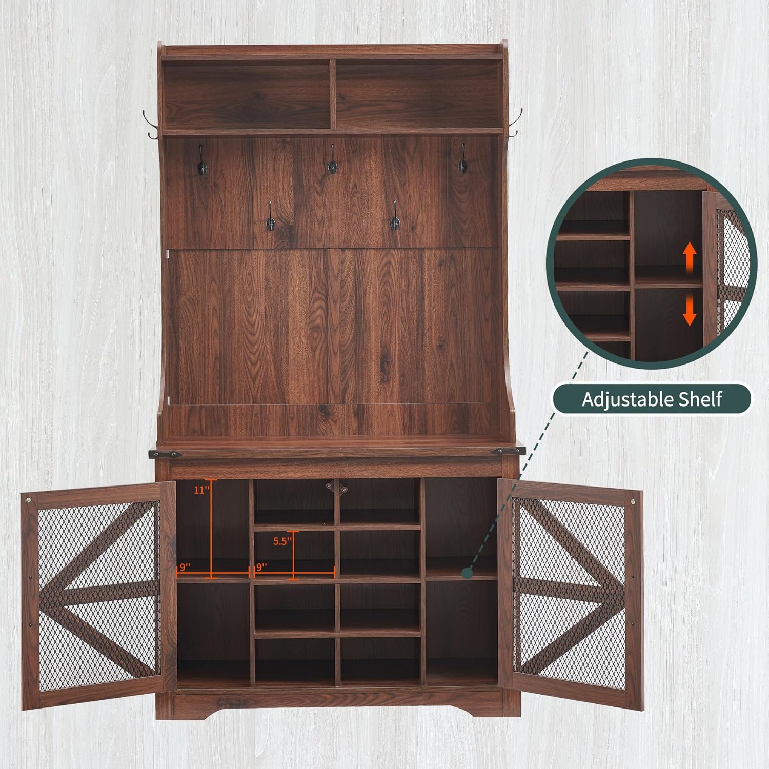 JXQTLINGMU 59-inch Farmhouse Foyer Tree Shoe Storage Entryway Bench Foyer Coat Rack Cabinet wourant
