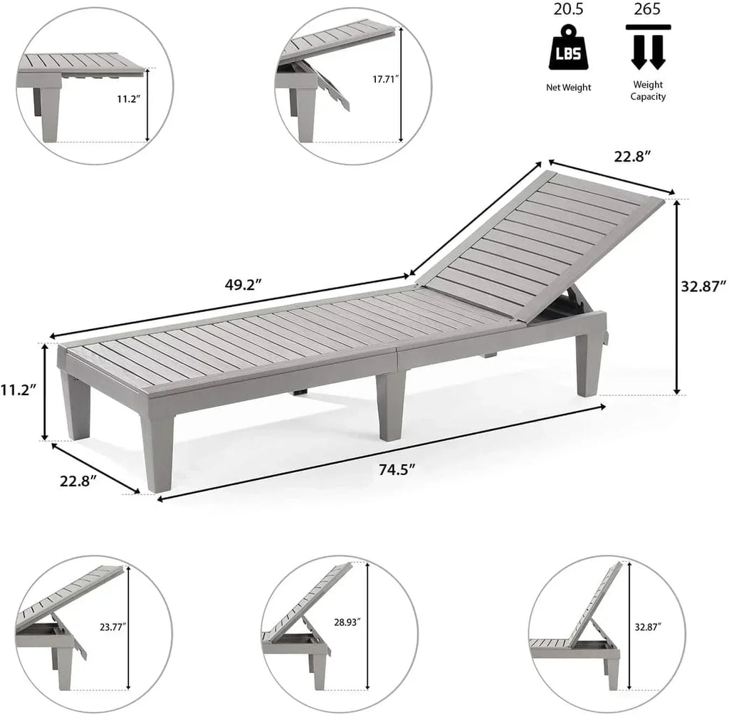 Patio Chairs Black Chaise Lounge Chair Outdoor 5-Position Adjustable Sun Tanning Chair wourant