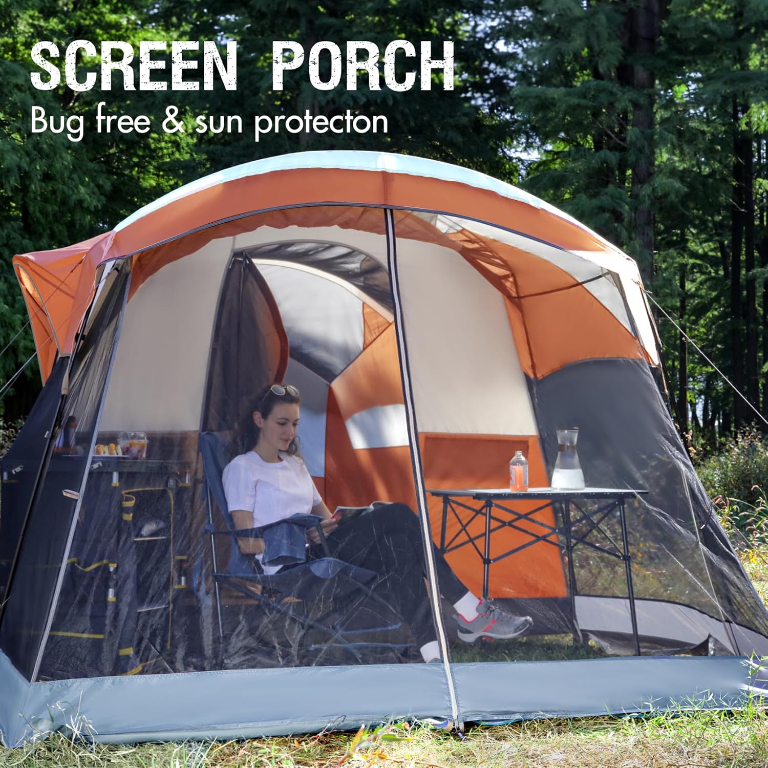 PORTAL 6/8/10 Person Family Camping Tent with Screen Room Water Resistant Big Tunnel Tent wourant
