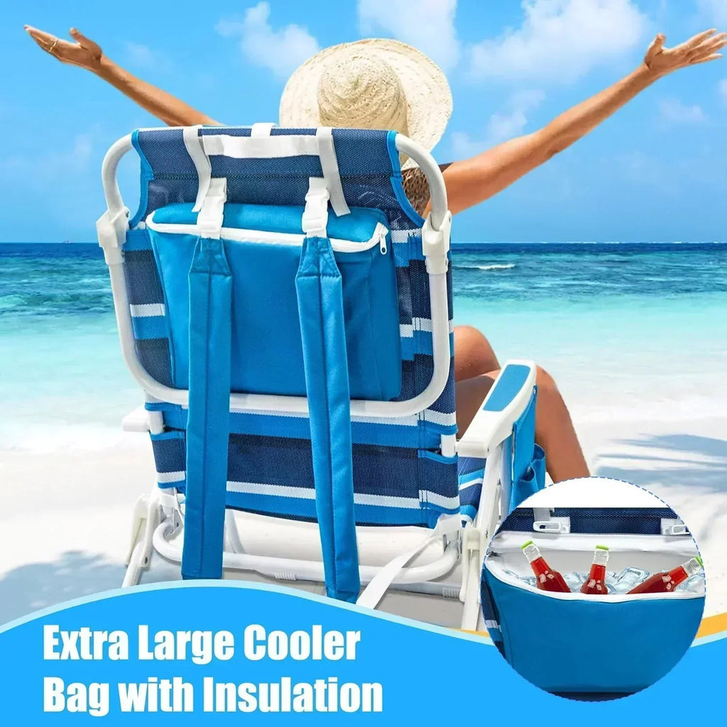 Beach Chair 2 Pack 5 Positions Textilene Folding Reclining Beach Chair with Straps Cooler Bag wourant