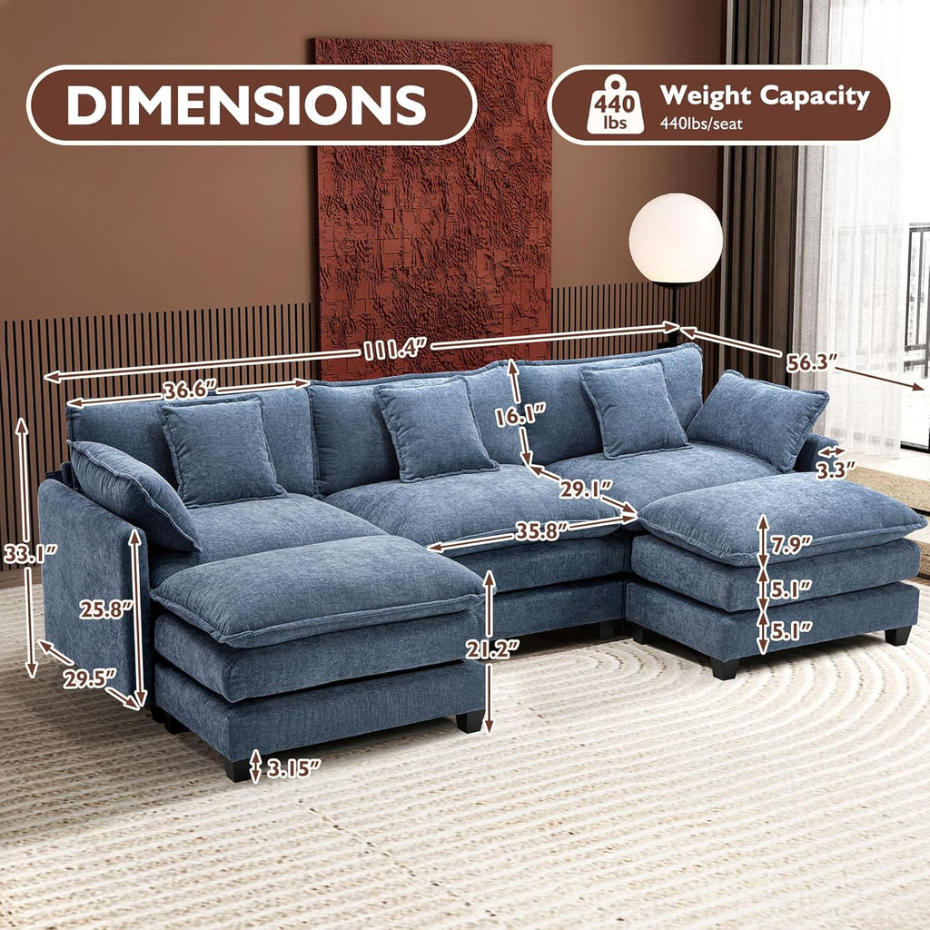 ihanherry 146-inch U-shaped modern sofa modular area cloud sofa wourant