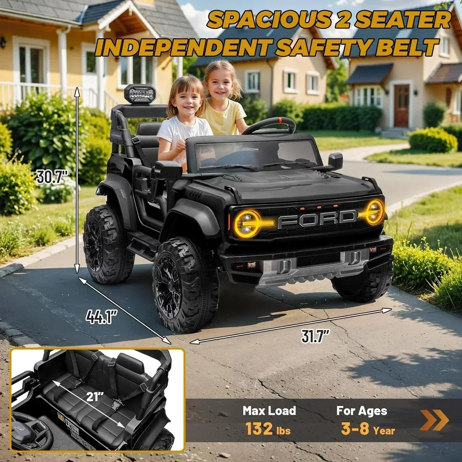Bronco Raptor Two-Seater Ride-On Car Truck Toy Blue wourant