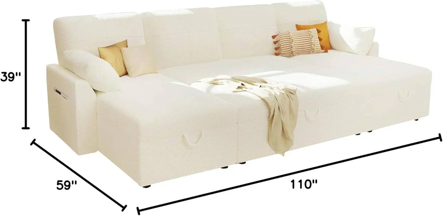 VanAcc Sofa Bed Sleeper Sofa with Storage Chaise 2 in 1 Pull Out Couch Living Room wourant