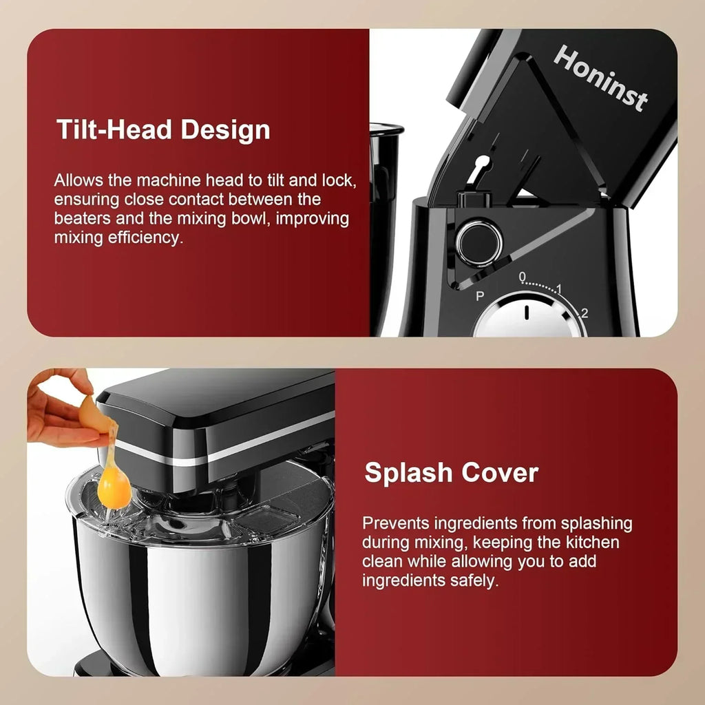 10-Speed Stand Mixer with 8-in-1 Splash Guard Tilt Head 6-Quart Stainless Steel Bowl wourant