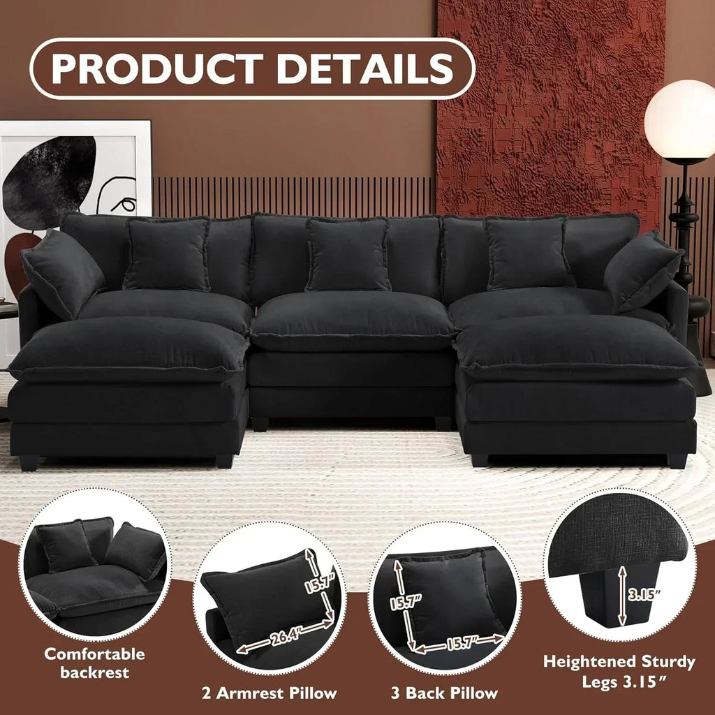 111.4 Inch L Shaped Modern Sofa Modular Cloud Sofa with Ottoman 4 Seater Chenille Deep Seat Sofa wourant