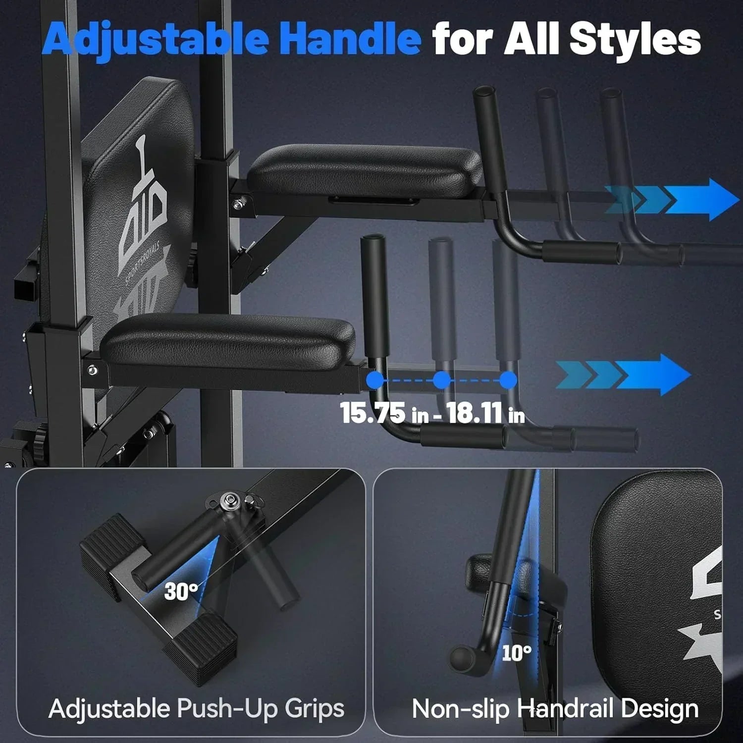 Sportsroyals Power Tower Pull Up Bar Station 450 lbs stable suspended immersion tilt station wourant