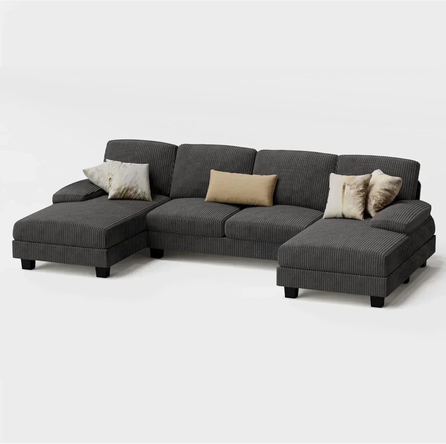 Furmax Sectional Couches for Living Room U-Shaped Sofa Couch Linen Fabric 4 Seat Sofa Set wourant