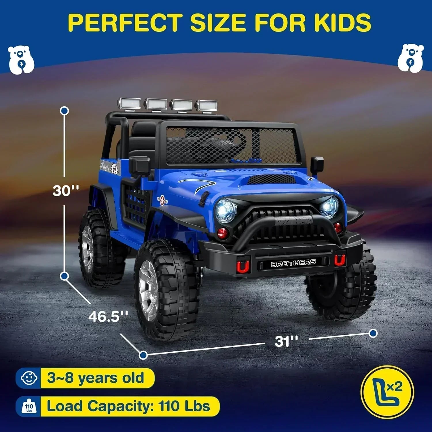L8 Ride On Car 2 Seater 12V Kids Electric Car Remote Control 4-Wheel Suspension Bluetooth Speaker wourant