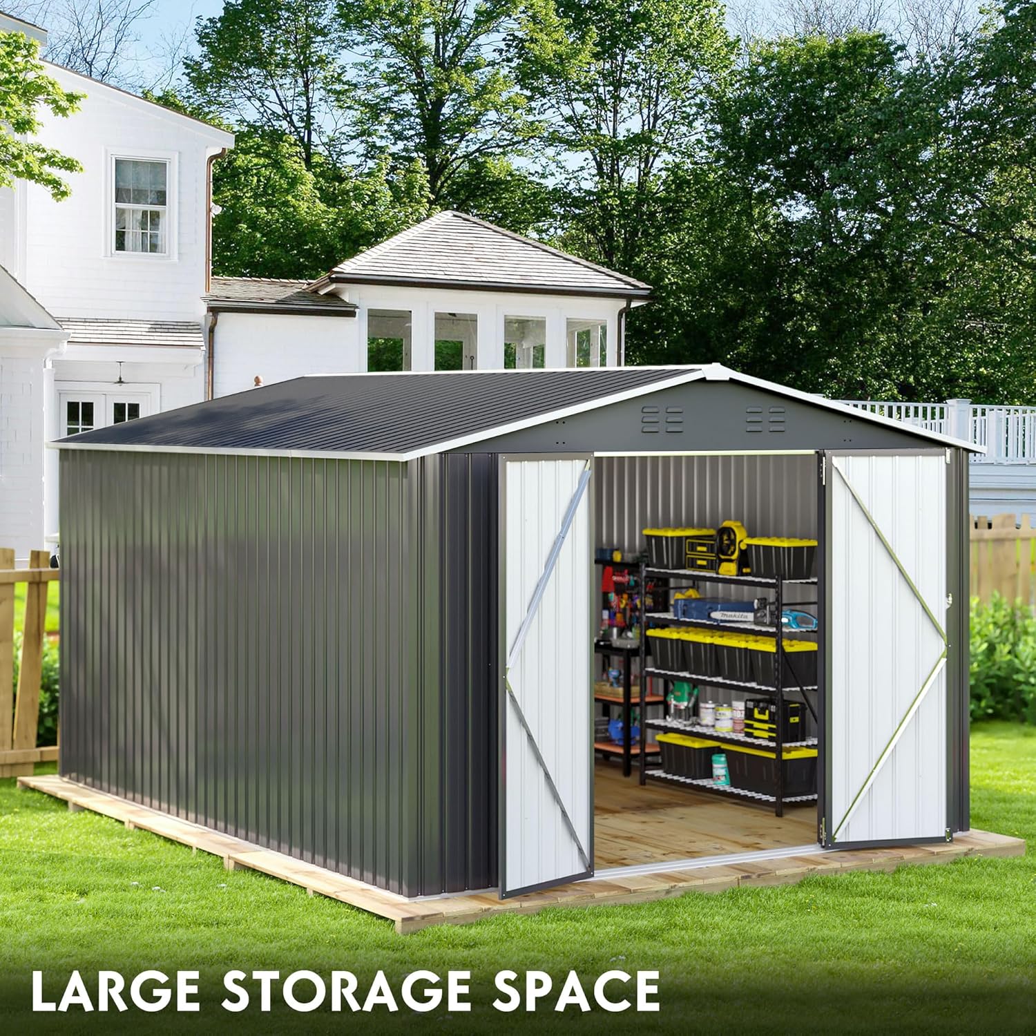 Polar Aurora 8 x 12 FT Outdoor Storage Shed Metal Garden Shed with Updated Frame Structure wourant