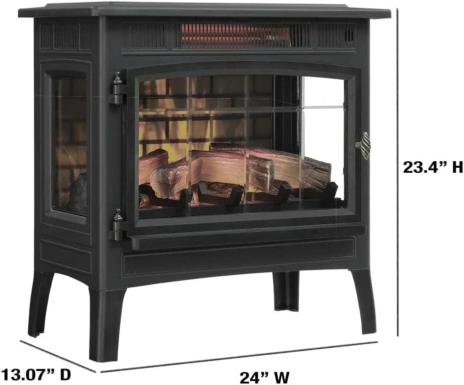 Freestanding Electric Fireplace Stove Heater with 3D Flame Effect for 1000 Sq. Ft wourant