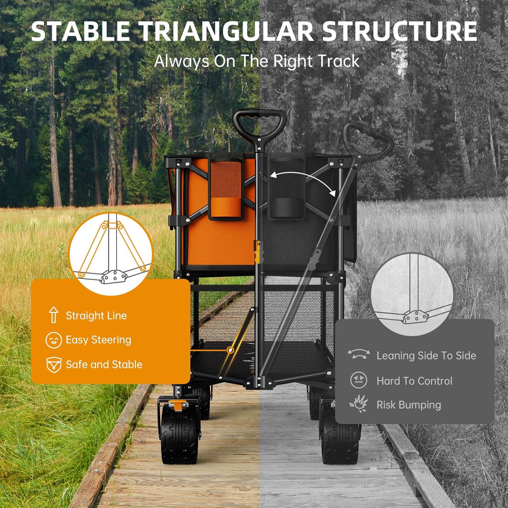 Foldable 50''L Extra Long Double Decker Wagon for Sport 400L Collapsible Heavy Duty Wagon Cart wourant