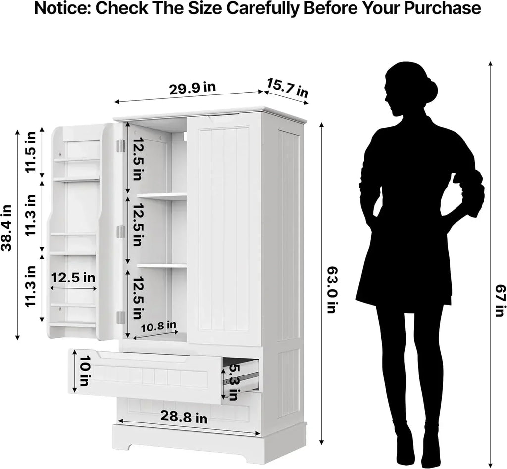 Gizoon Kitchen Pantry Cabinet with Drawers Freestanding Bathroom Storage Cabinet with Doors wourant
